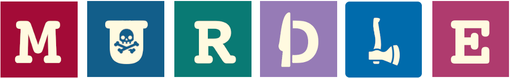 A header image for Murdle with pictures of mystery-themed objects making the letters.